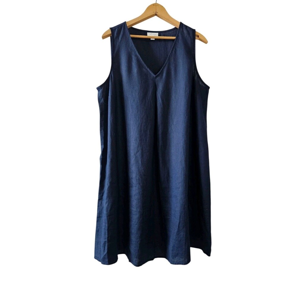 J Jill Navy Blue Love Linen Sleeveless Dress Size Large Womens Lagenlook